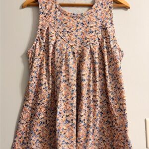 Peach and Blue Floral Sleeveless Peplum Top for Women
